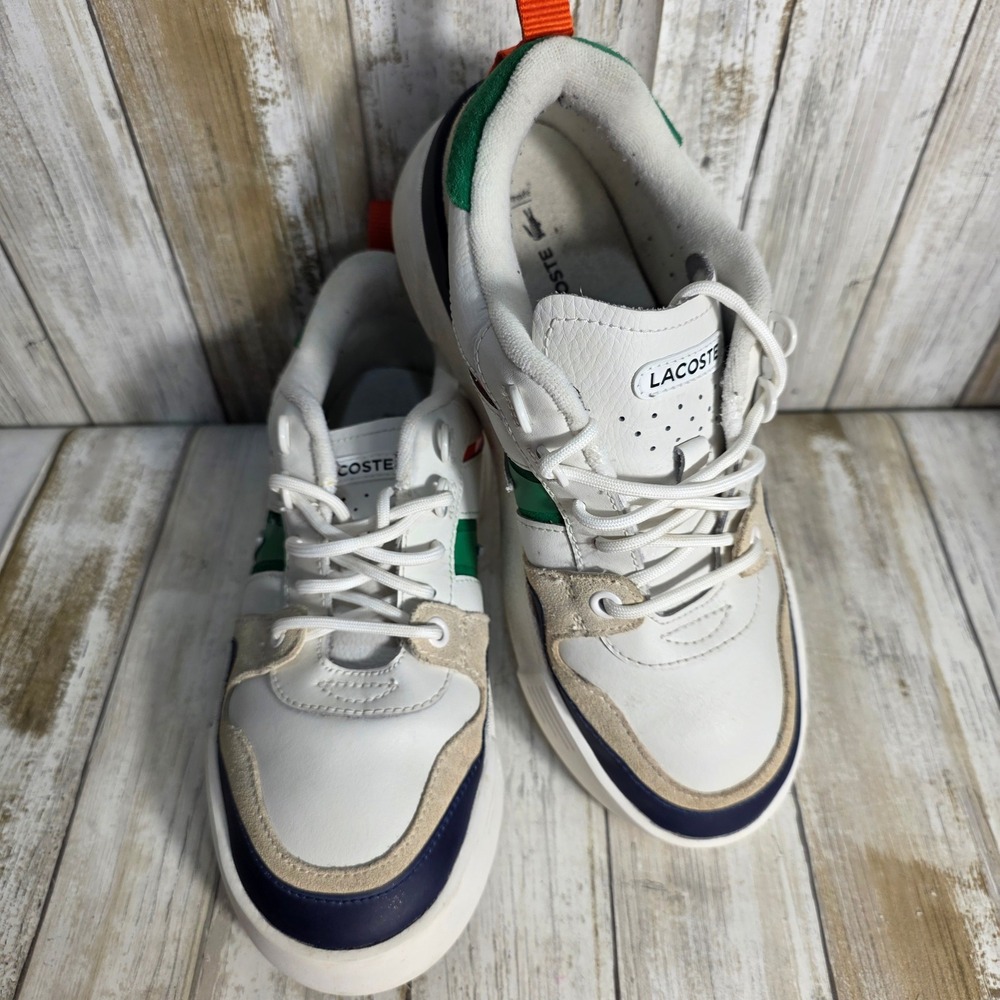 Lacoste Womens L002 Leather and Mesh Platform Sneakers White Green Orange Size 7 - Picture 4 of 8